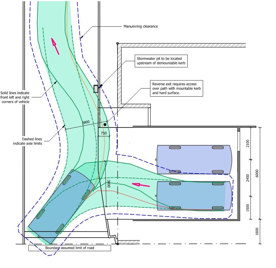 Drawing of driveway swept path analysis